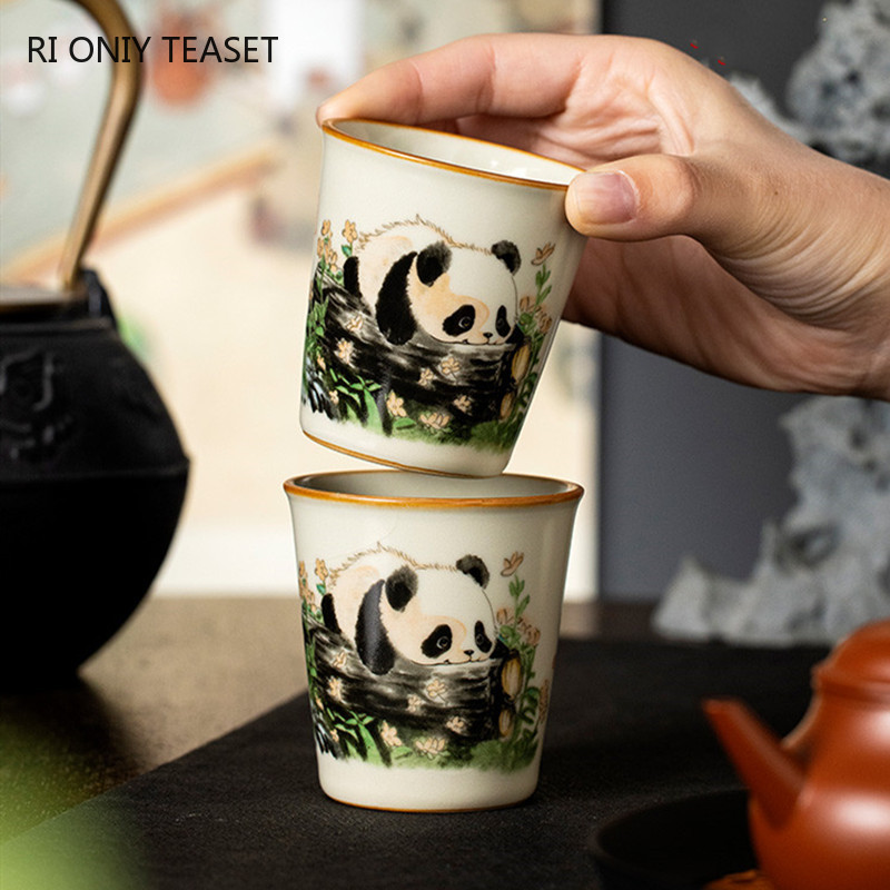 Korean Tea Set - ถ้วยชาเซรามิกแบบดั้งเดิมของจีน 1 ชิ้น ทำด้วยมือ ลายแพนด้าน่ารัก ถ้วยชาสำหรับใช้ในบ้าน