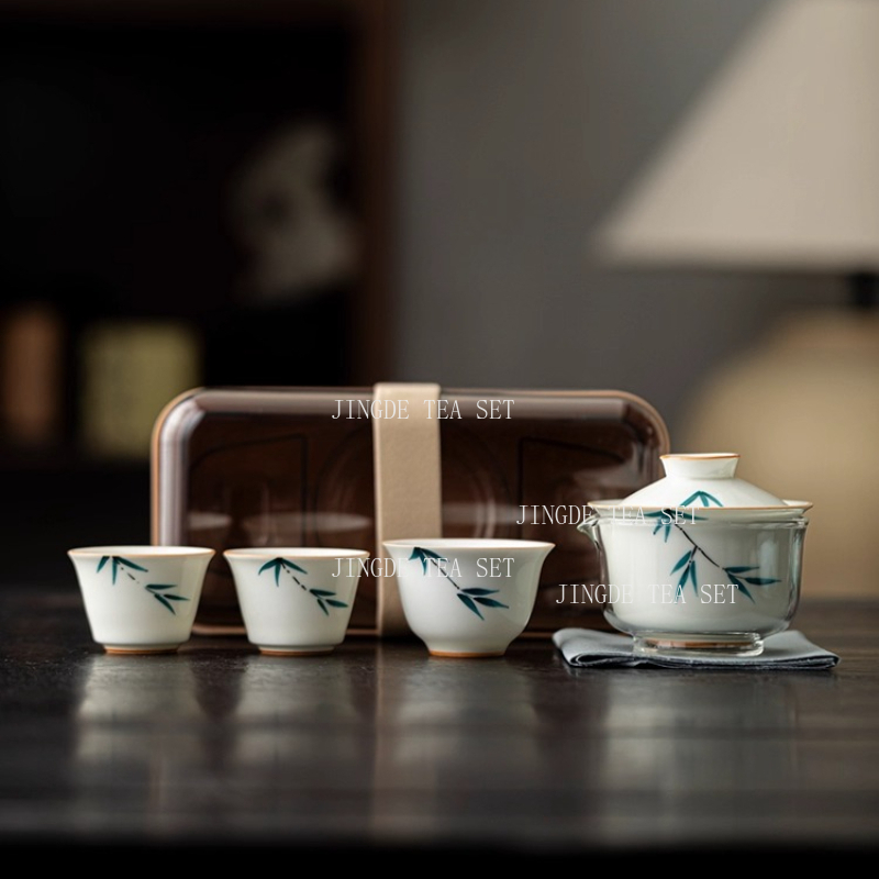Korean Tea Set - แบบพกพาเซรามิคหม้อชาและชุดถ้วย Boutique ชุดชาจีน Handmade Travel Teaware