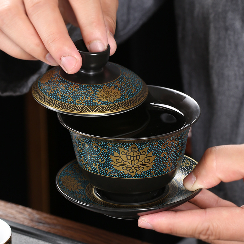 Korean Tea Set - จีนชุดชาคลาสสิก Gaiwan ชาถ้วยสีดำ Clay Tureen 180Ml