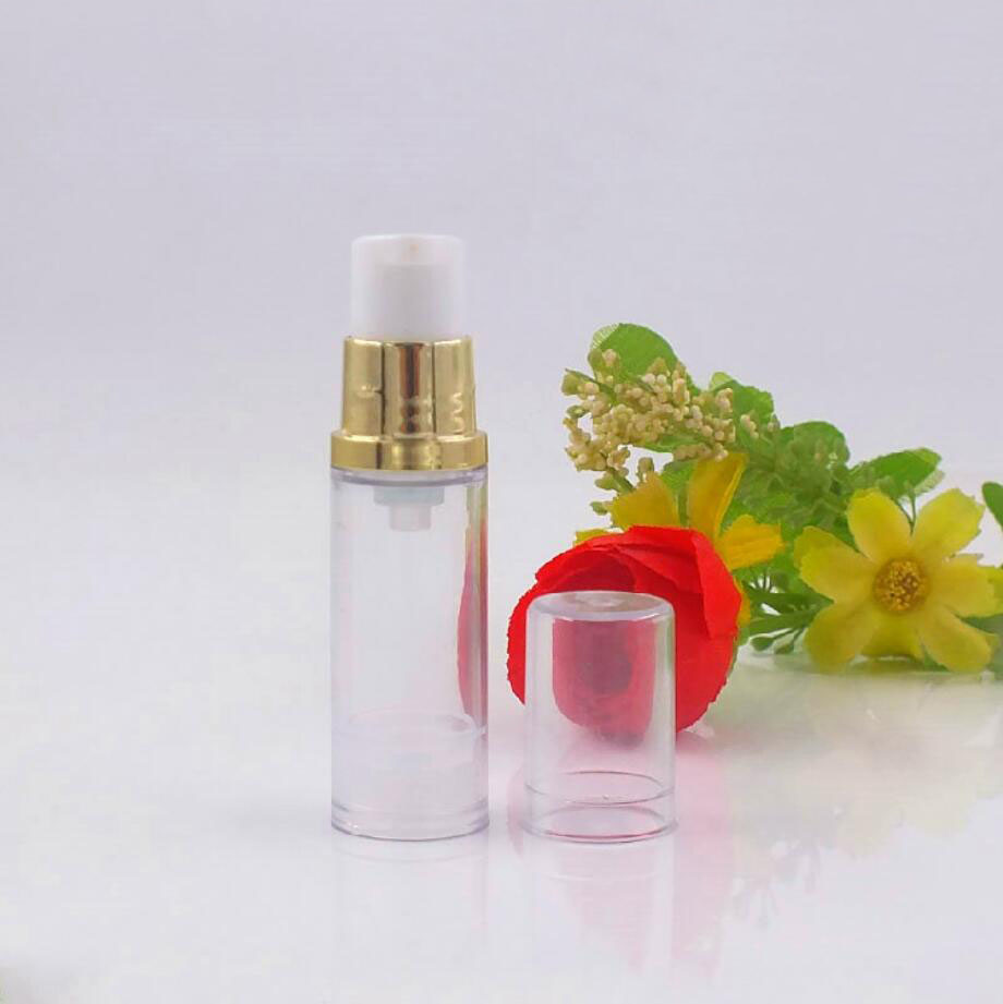 Essence Serum Toner - ขวดพลาสติกใสแบบไม่มีอากาศขนาด 5 มล. พร้อมหัวปั๊มสีทองสำหรับโลชั่น/อิมัลชั่น/เซรั่ม/รองพื้น/เอสเซนส์บำรุงรอบดวงตา โทนเนอร์แบบสเปรย์ สำหรับผลิตภัณฑ์ดูแลผิว