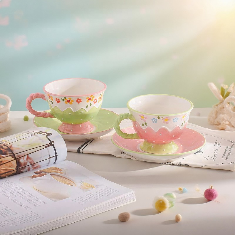 ชุดถ้วยกาแฟเซรามิกลายดอกไม้สไต - Korean Tea Set บทวิจารณ์และราคา