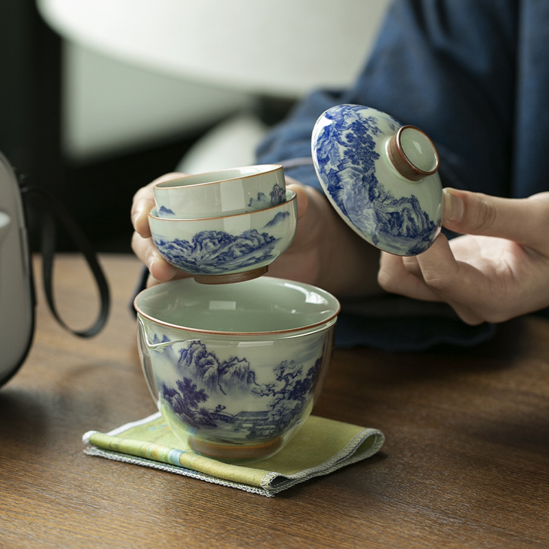 ชุดน้ำชาพกพาแบบจีนโบราณ สีน้ำเ - Korean Tea Set บทวิจารณ์และราคา